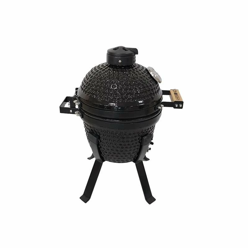 Kamado Bono Picnic keraminė kepsninė 13 colių kamado grilis su vežimėliu, anglimi, juodas
