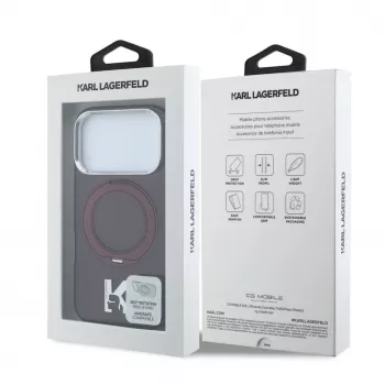 Karl Lagerfeld IML Ring Stand 360 Kameo Metal MagSafe dėklas, skirtas iPhone 18 Pro / 17 Pro - bordo spalvos