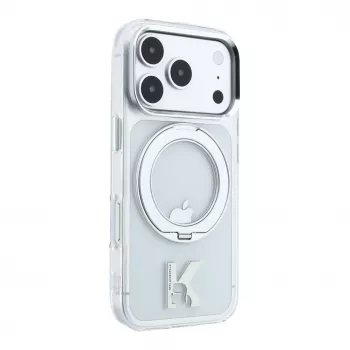 Karl Lagerfeld IML Ring Stand 360 Kameo Metal MagSafe dėklas, skirtas iPhone 18 Pro / 17 Pro - permatomas