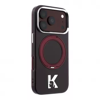 Karl Lagerfeld IML Ring Stand 360 Kameo Metal MagSafe dėklas, skirtas iPhone 18 Pro Max / 17 Pro Max, bordo spalvos