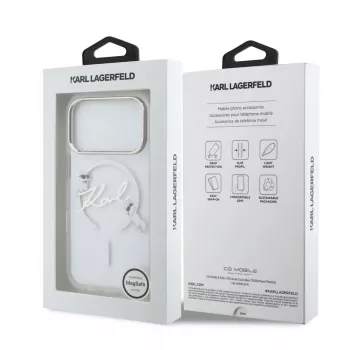 Karl Lagerfeld iPhone 15 Pro MagSafe kietas dėklas permatomas su Karl Script logotipu
