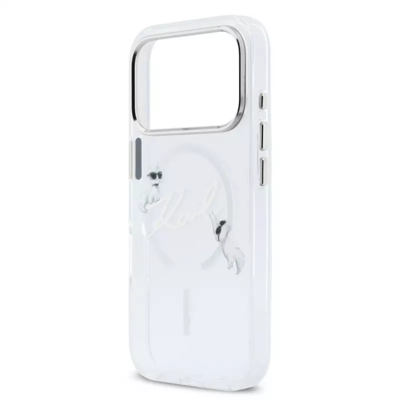 Karl Lagerfeld iPhone 15 Pro MagSafe kietas dėklas permatomas su Karl Script logotipu