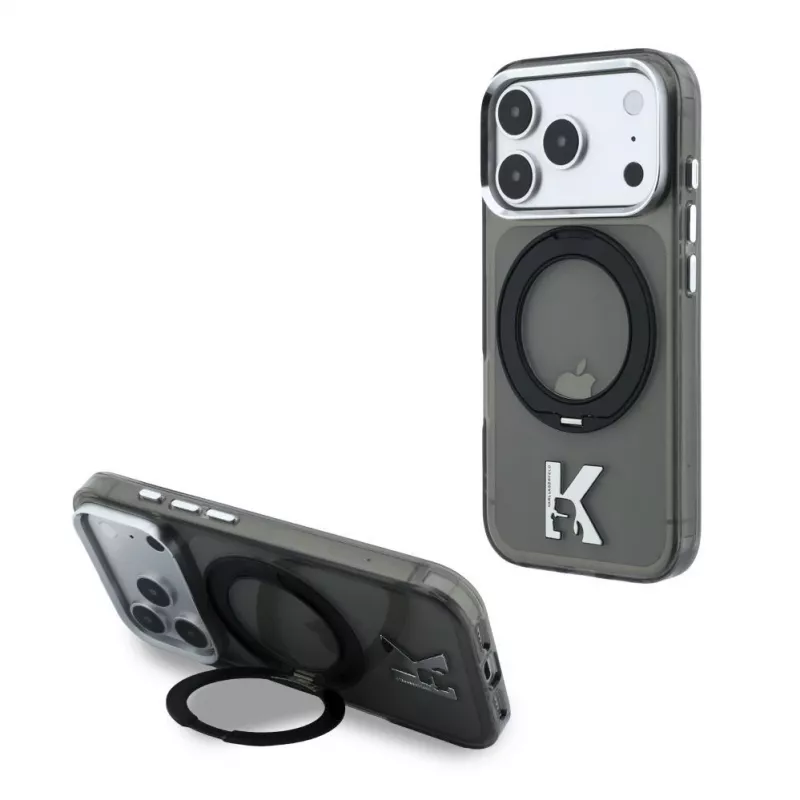 Karl Lagerfeld iPhone 18 Pro / 17 Pro MagSafe IML žiedo stovas 360 Kameo Metal dėklas - juodas