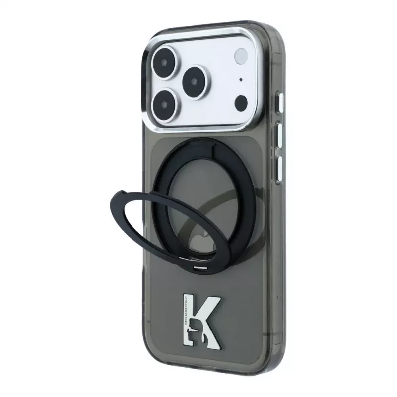 Karl Lagerfeld iPhone 18 Pro / 17 Pro MagSafe IML žiedo stovas 360 Kameo Metal dėklas - juodas