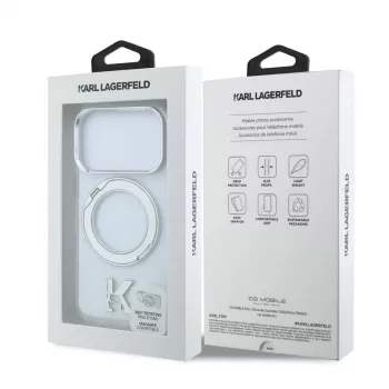 Karl Lagerfeld iPhone 18 Pro Max / 17 Pro Max MagSafe IML žiedo stovas 360 Kameo metalo permatomas dėklas