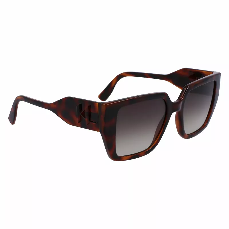 KARL LAGERFELD KL6098SN-240 Moteriški kvadratiniai acetatiniai akiniai nuo saulės - Rudi Havana rėmeliai, rudi gradientiniai lęšiai - 52/19/140 mm