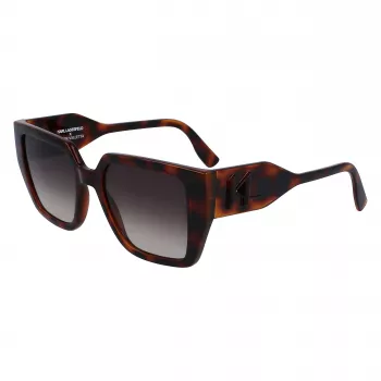 KARL LAGERFELD KL6098SN-240 Moteriški kvadratiniai acetatiniai akiniai nuo saulės - Rudi Havana rėmeliai, rudi gradientiniai lęšiai - 52/19/140 mm