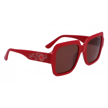 KARL LAGERFELD KL6104SR-600 Moteriški katės akies akiniai nuo saulės, blizgantys raudoni, pilkas gradientas, 53 mm