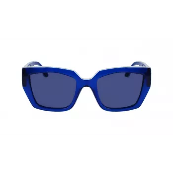 KARL LAGERFELD KL6143S-400 Moteriški kvadratiniai acetatiniai akiniai nuo saulės, tamsiai mėlynas rėmelis, pilki gradientiniai lęšiai, 53 mm