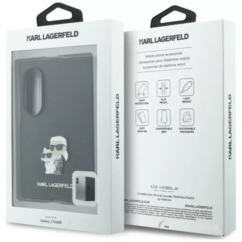 Karl Lagerfeld PU Saffiano Karl ir Choupette dėklas, skirtas Samsung Galaxy Z Fold8, juodas