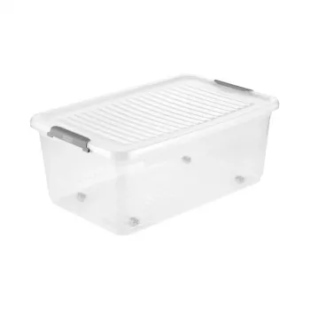 keeeper dėžė su dangčiu ant ratukų clipbox Leo 59x38x24cm 37L permatoma