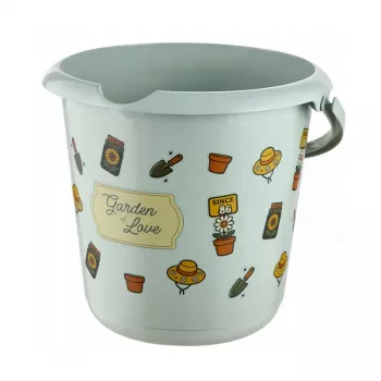 keeeper Deco kibiras 10L Ilvie Garden, apvalus, Ø30 x 28 cm, švelniai žalias su raštu, plastikinis, metalinė pasukama rankena