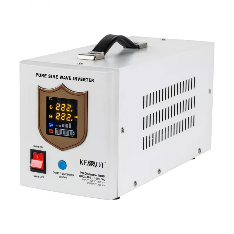 KEMOT PROsinus-1000 avarinis maitinimo šaltinis – gryno sinusinio signalo keitiklis su 12V įkrovimo funkcija, 230V, 1000VA/700W