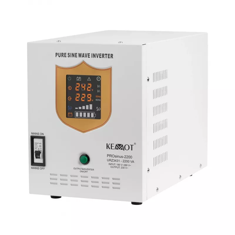 KEMOT PROsinus-2200 gryno sinusinio signalo keitiklis su 12V įkrovimo funkcija, 230V, 2200VA/1600W