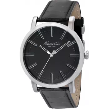 KENNETH COLE Vyriškas IKC1997 Analoginis Kvarcinis Nerūdijančio Plieno Laikrodis, 44mm, Juodas Ciferblatas, Sidabrinis Dirželis