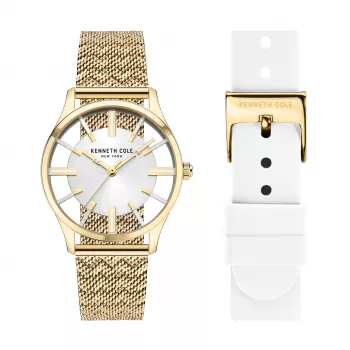 KENNETH COLE Moteriškas Kvarcinis Analoginis Laikrodis KCWLG2124003 34,5mm Nerūdijančio Plieno Korpusas Baltas Ciferblatas Juodas Odinis Dirželis