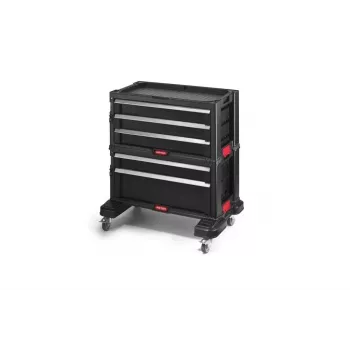 KETER BOOKCASE 5 DRAWERS TOOL CHEST SET Modular Rolling Tool Storage Black and Red
