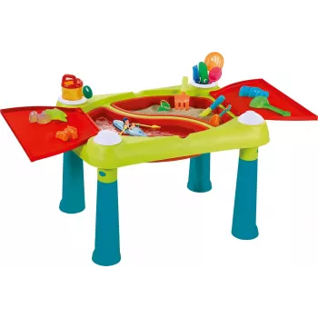 KETER Creative Fun Table Turkio/Raudona – 2-in-1 vaikų veiklų stalas su apverčiamu viršumi, taburete, piešimo ir konstravimo priedais