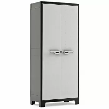 Keter Tool Cabinet Titan 80x44x182 cm tamsiai pilka/juoda, sunkiosios apkrovos polipropileno dervos spintelė su 4 reguliuojamomis lentynomis, užrakinamomis dvigubomis durimis, atspariomis oro sąlygoms, naudojimui viduje/lauke