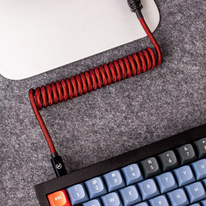 Keychron Coiled Aviator Cable - Raudona (USB-A į USB-C, 2m, atjungiama GX12)