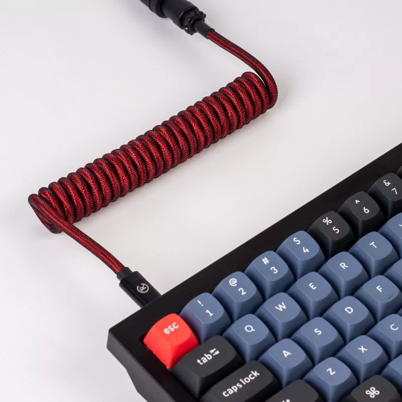 Keychron Coiled Aviator Cable - Raudona (USB-A į USB-C, 2m, atjungiama GX12)