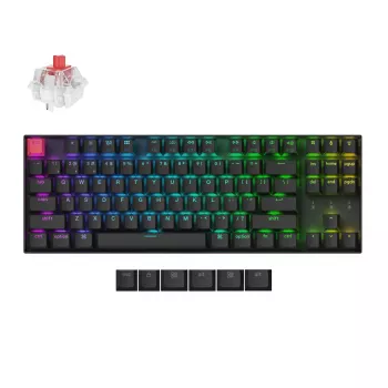 Keychron K8 QMK 80% TKL belaidė mechaninė klaviatūra V2 su raudonais jungikliais - juoda
