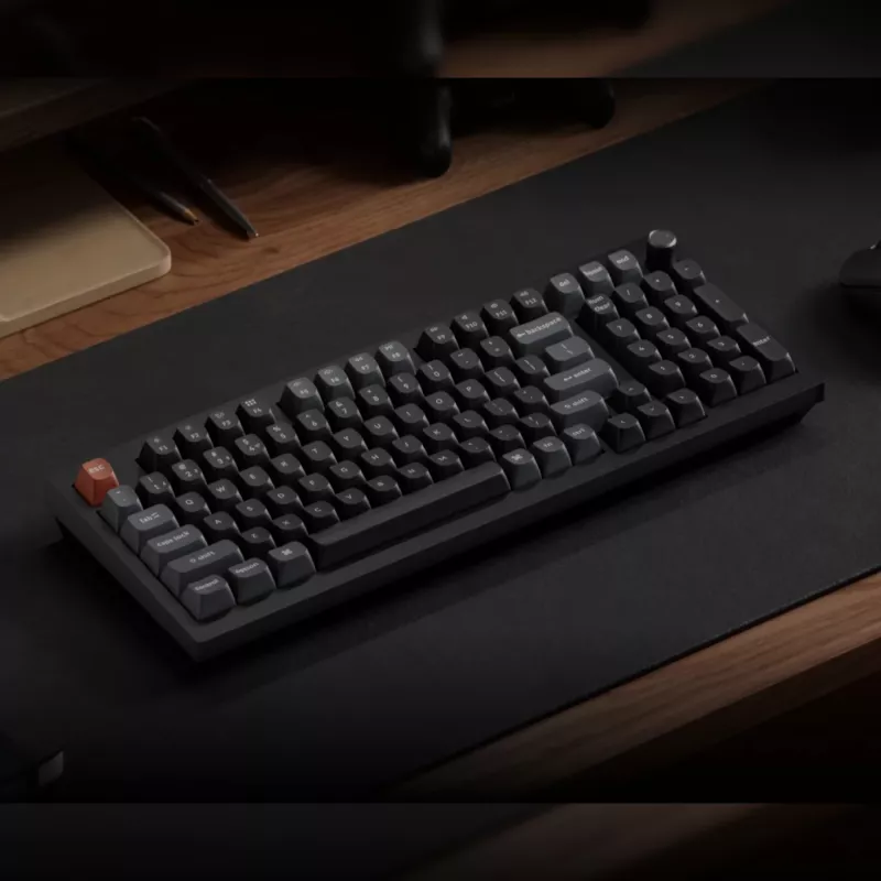 Keychron V5 Ultra 96% 8K raudoni jungikliai, karštai keičiama, Silk POM RGB belaidė klaviatūra
