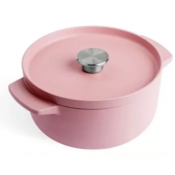 KitchenAid Cast Iron Casserole Dish with Lid 22 cm, Pink