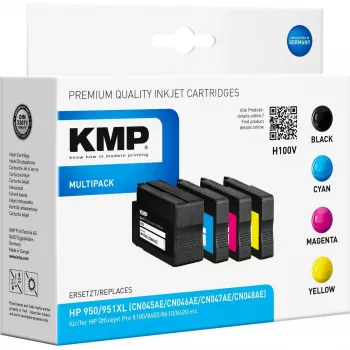 KMP H100V didelio našumo rašalo kasečių rinkinys - juoda, žydra, purpurinė, geltona - Suderinamas su HP Officejet Pro 251dw, 276dw, 8100, 8600, 8610, 8615, 8620, 8625, 8630 - 4 vienetų rinkinys