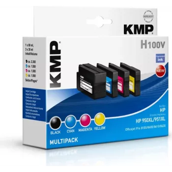 KMP H100V didelio našumo rašalo kasečių rinkinys - juoda, žydra, purpurinė, geltona - Suderinamas su HP Officejet Pro 251dw, 276dw, 8100, 8600, 8610, 8615, 8620, 8625, 8630 - 4 vienetų rinkinys