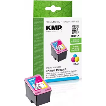KMP H168CX Suderinama rašalo kasetė, trijų spalvų (žydra, purpurinė, geltona) 12 ml - pakeičia HP 302XL F6U67AE
