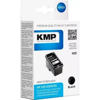 KMP H25 didelės talpos juoda rašalo kasetė (21 ml), suderinama su HP 339 (C8767EE), skirta HP Deskjet 5740, 6540, Officejet 72XX, 73XX, 74XX, Photosmart 25XX, 26XX, 27XX, 8050, 8450