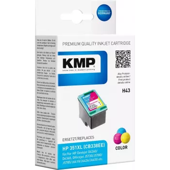 KMP H43 trijų spalvų suderinama rašalo kasetė (žydra, purpurinė, geltona) - 21 ml - pakeičia HP 351XL / CB338EE - skirta HP Officejet J6413, J6415, Photosmart C4450, C4470, C4472, C4524, C4585, C5225, C5288 1707.4351