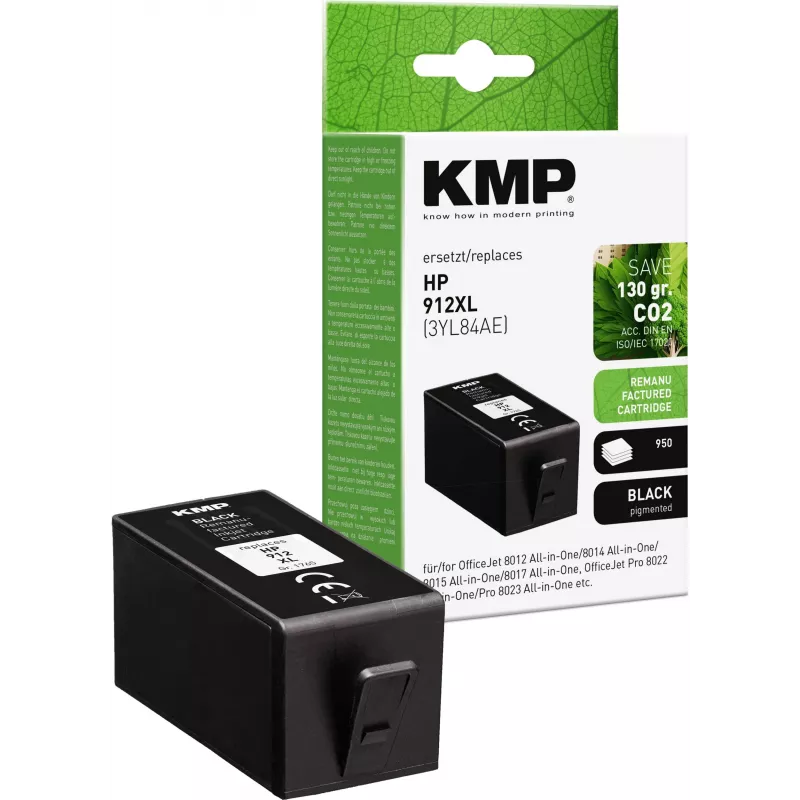 KMP PRINTTECHNIK Juoda rašalo kasetė, suderinama su HP 912XL (3YL84AE), didelės išeigos, 825 puslapiai, perdirbta