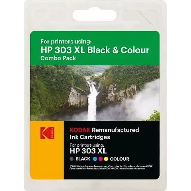 KODAK HP 303XL dviejų kasečių rinkinys (juoda + trijų spalvų) HP ENVY Photo ir Tango serijos spausdintuvams 185H030317
