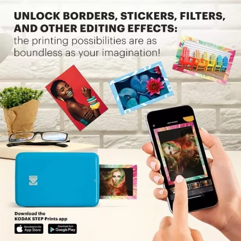 KODAK STEP Momentinis mobilus nuotraukų spausdintuvas - spalvotas ZINK 2x3 inch - 1 puslapis per minutę - Bluetooth - mėlynas