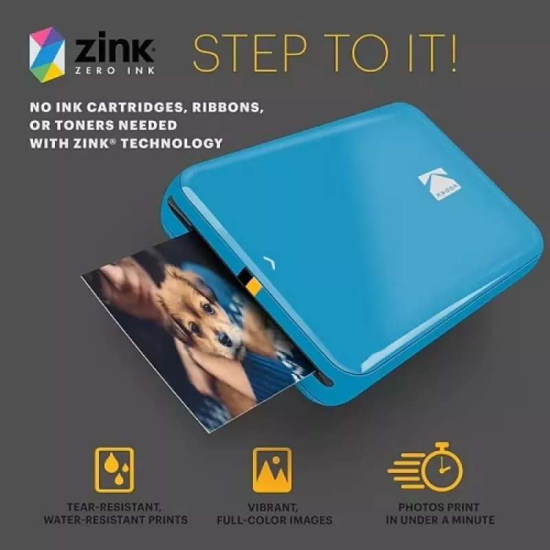 KODAK STEP Momentinis mobilus nuotraukų spausdintuvas - spalvotas ZINK 2x3 inch - 1 puslapis per minutę - Bluetooth - mėlynas