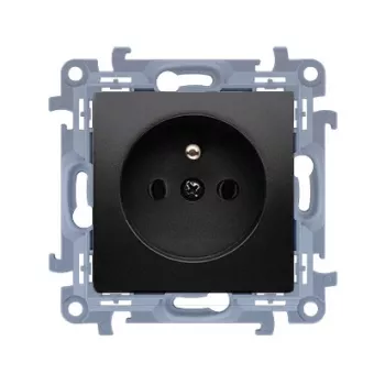 KONTAK-SIMON Simon 10 vienvietė kištukinė rozetė su įžeminimu, greitasis prijungimas, 16A 250V, matinė juoda