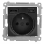 KONTAK-SIMON SIMON 54 modulis juodos matinės spalvos – 1x Schuko kištukinis lizdas 16A 250V + 2x USB (Type A & C) 2.1A su varžtais
