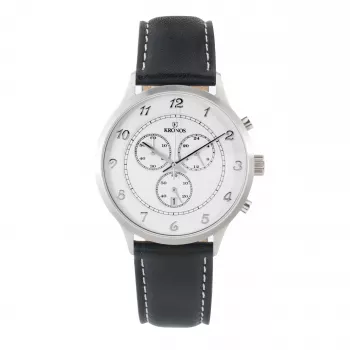 KRONOS Vyriškas kvarcinis analoginis laikrodis 40mm nerūdijančio plieno korpusas juodas odinis dirželis 783.35.19