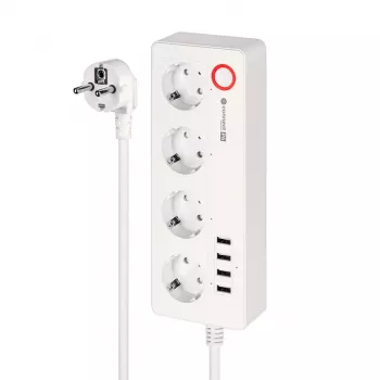 Kruger&Matz Connect P6 Smart Power Strip su 4 Schuko lizdais ir 4 USB prievadais, Tuya Wi-Fi, balta