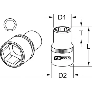 KS TOOLS 1 colio pavaros 38 mm trumpas šešiakampis lizdas, 6 taškų, chromo vanadžio plieno, DIN 3124 911.1038