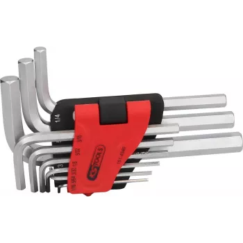 KS TOOLS 151.4540 colių šešiabriaunių raktų rinkinys, 9 dalių, 1/16 colio-3/8 colio, sulankstomas laikiklis, chromo vanadžio plienas, matinis chromuotas