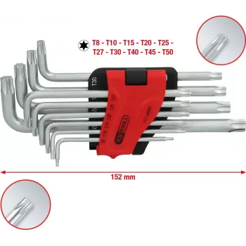 KS TOOLS 151.4880 Ilgų TORX L formos raktų rinkinys, 10 dalių, chromo vanadžio plienas, dydžiai T9-T50
