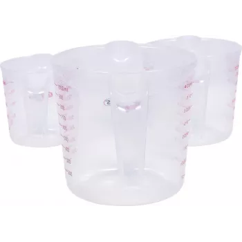 KS TOOLS 3 dalių matavimo puodelių rinkinys, 250/500/1000 ml, permatomas PP su mėlyna skale, maistui saugus, tinka plauti indaplovėje, dedasi vienas į kitą 150.9205