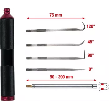 KS TOOLS 6 dalių magnetinių ir kabliukų įrankių rinkinys, lankstūs ir standūs magnetai, 4 kabliukų profiliai, ergonomiškos rankenos 550.1080