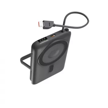 KSIX Magnetic Power Bank 10000 mAh, 22.5W, skirtas iPhone ir Apple Watch, pilka