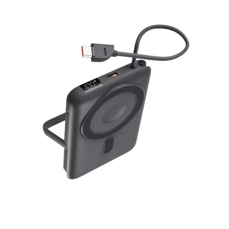 KSIX Magnetic Power Bank 10000 mAh, 22.5W, skirtas iPhone ir Apple Watch, pilka