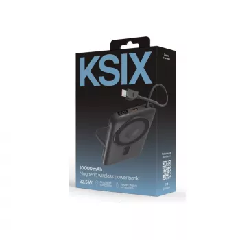 KSIX Magnetic Power Bank 10000 mAh, 22.5W, skirtas iPhone ir Apple Watch, pilka