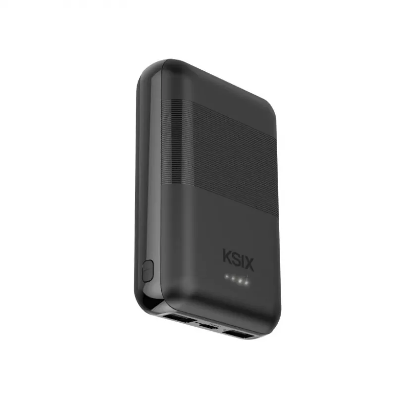 KSIX Powerbank Mini 10000mAh 10W su laidu USB-A USB-C juoda